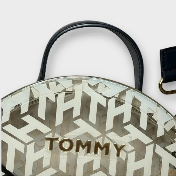 GUC Tommy Hilfiger White and Gold Transparent Monogram Circular Crossbody Bag - Picture 3 of 9